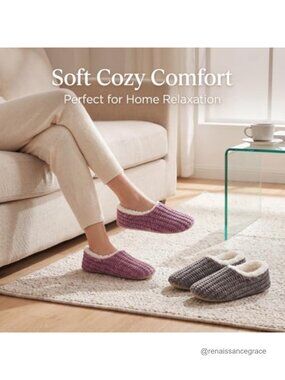 Knit Slippers with Sherpa Lining and Non Slip Gripper Dots